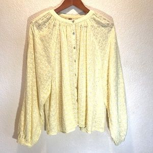 Free People Yellow Lace Button Down Top - Size Lg